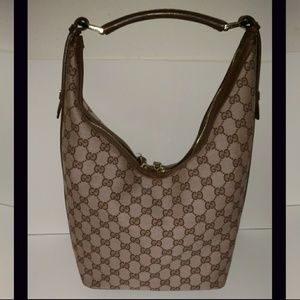 Gucci signature hobo canvas and leather trim bag
